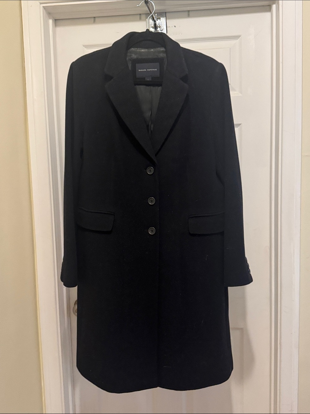 Banana Republic Black Single-Breasted Wool Trench Coat